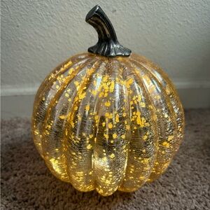 Handmade in India- LED Light Up- Glass Decorative Pumpkin w/ Metal Stem